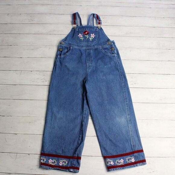 Young Hearts Vintage Denim Blue Jean Bib Overalls Girl's Size 6X - Picture 1 of 9